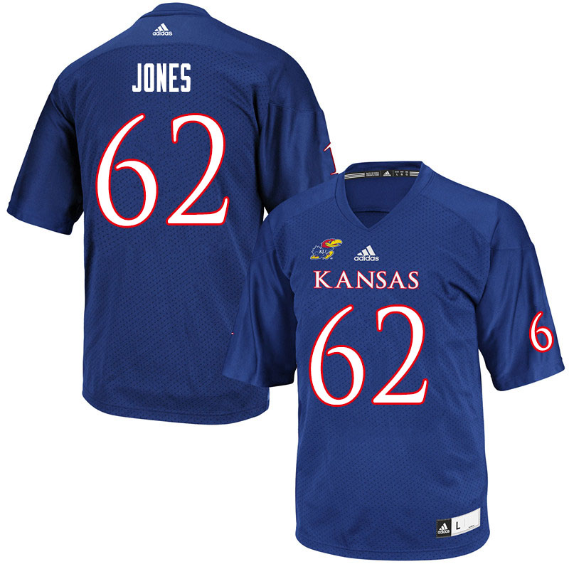 Men #62 Garrett Jones Kansas Jayhawks College Football Jerseys Sale-Royal - Click Image to Close